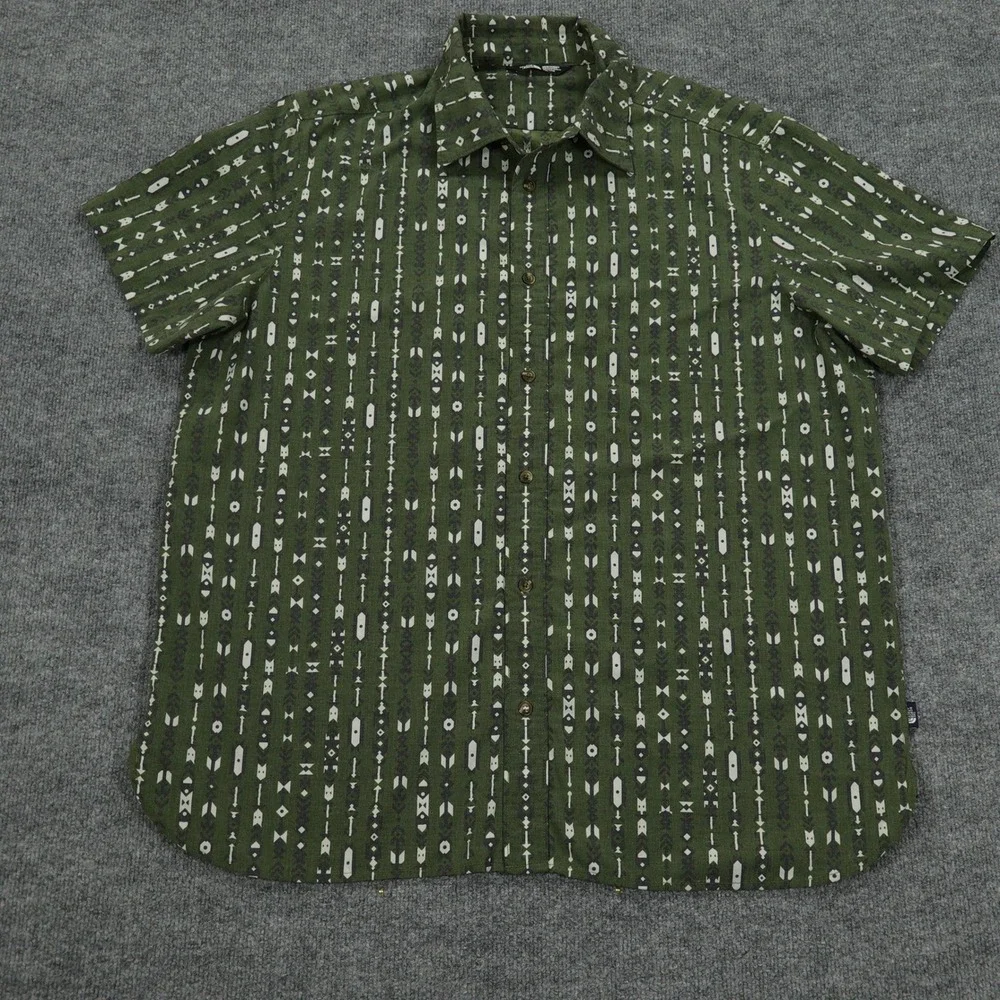 The North Face Shirt Mens XXL Green Geometric Arrow Print Short Sleeve Button Up
